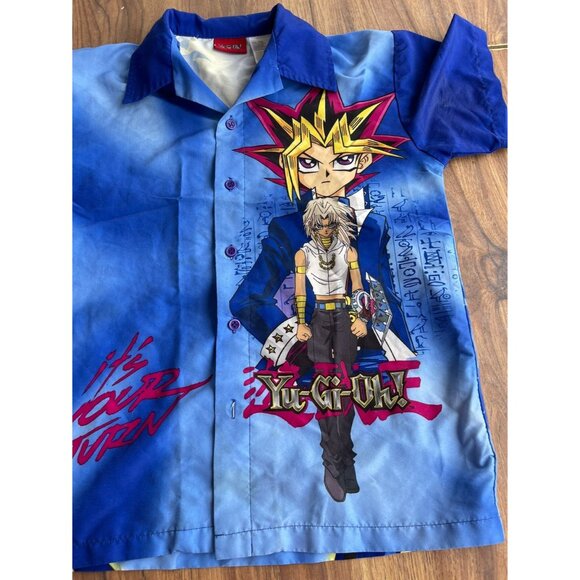 YuGiOh 1996 RARE Vintage Anime All Over Print Button Up Shirt Blue Black size S - Picture 3 of 7